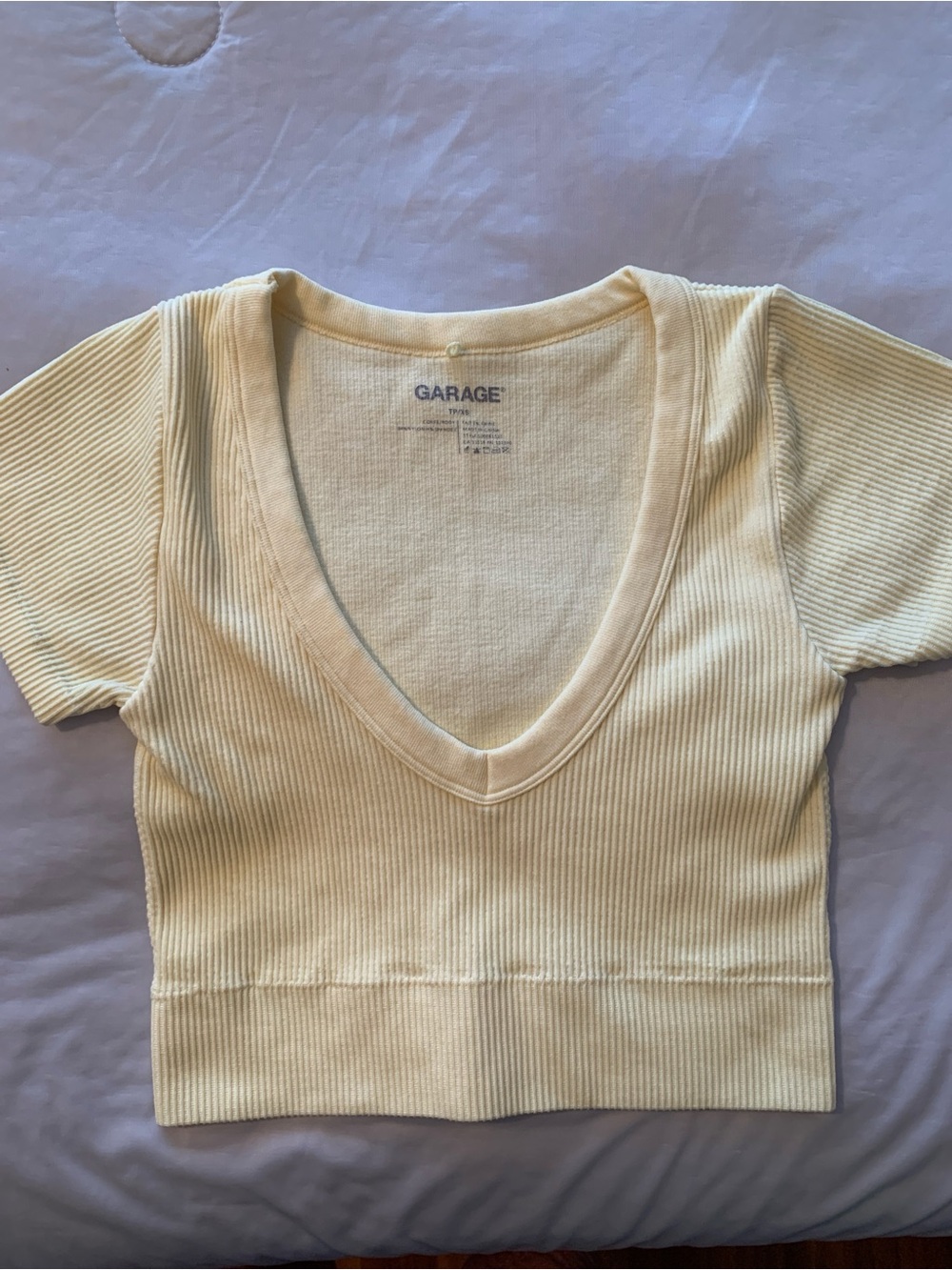 Garage Pale Yellow Ribbed V-Neck Crop Top